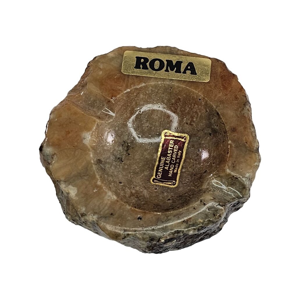 Vintage Genuine Alabaster Hand Carved Ashtray Italy Mid Century